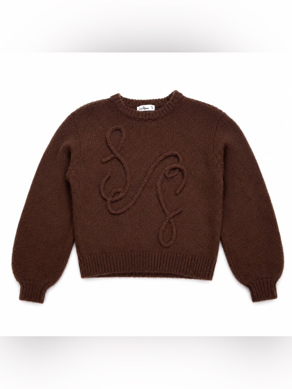 NWOT Sam Edelman Script Logo Cropped Knit Sweater Womens XS Brown Fuzzy Cozy